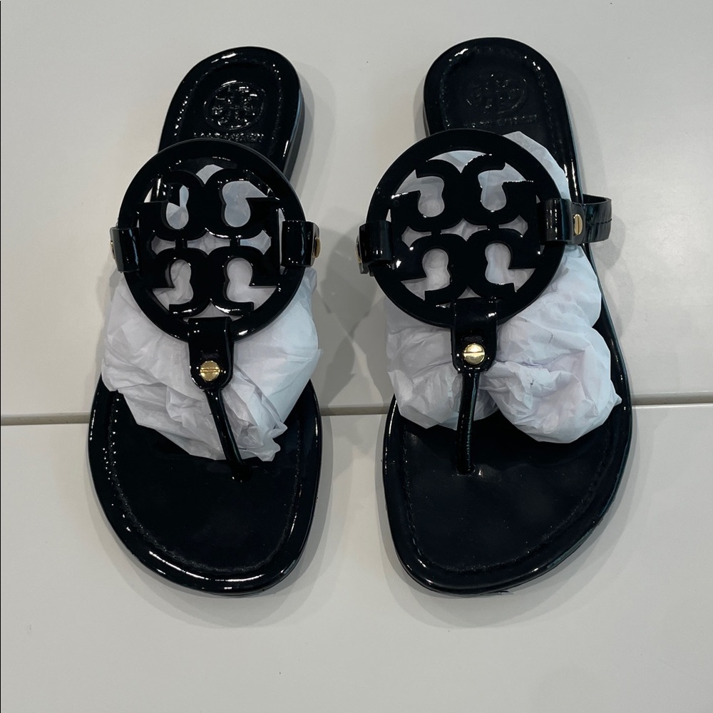 Tori Burch Miller Sandals Black Patent
